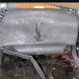 Yves Saint Laurent smoke (grey) beautiful leather medium shoulder bag